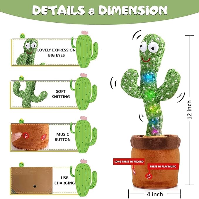 Dancing Cactus Toy with Talking & Recording Function
