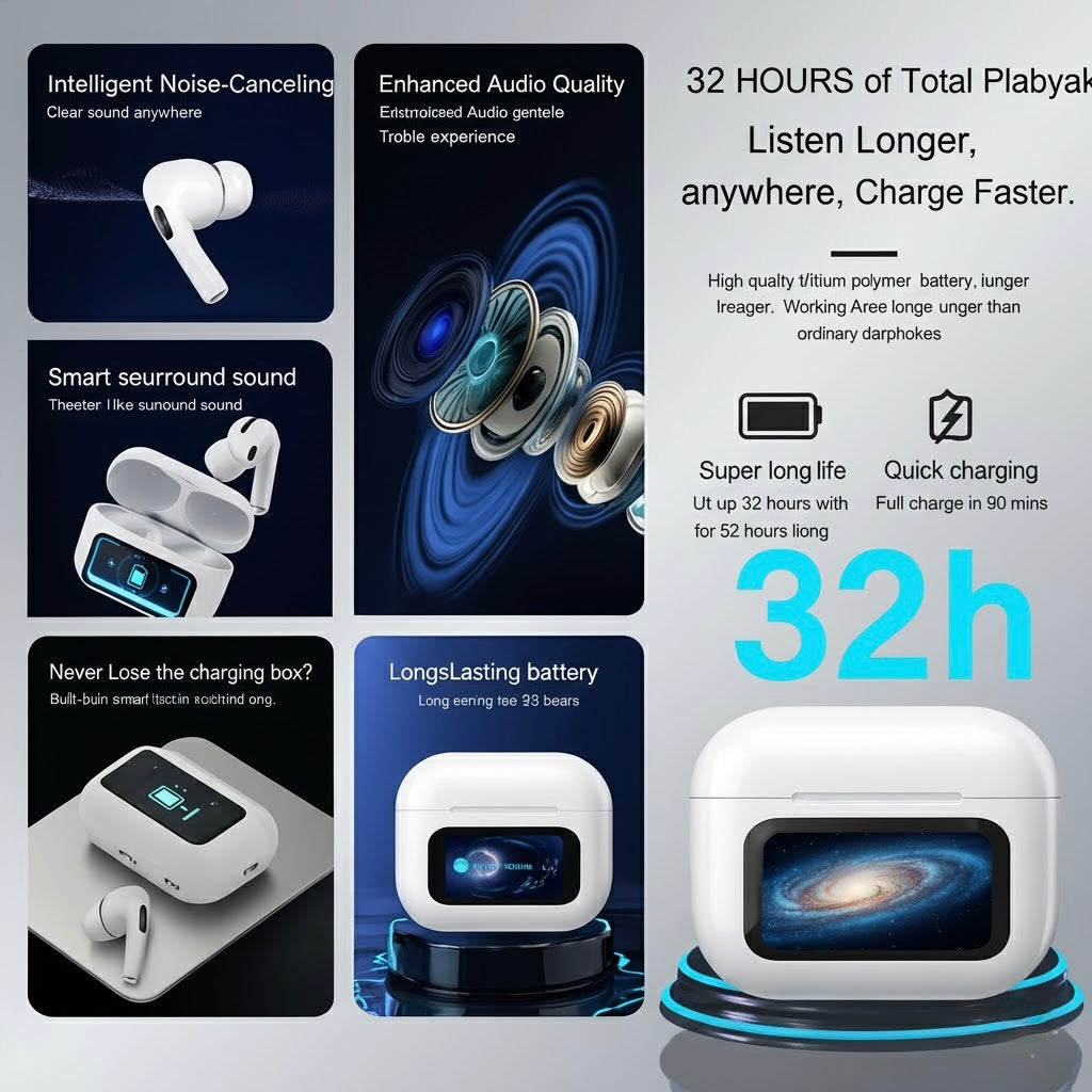 Wireless Earbuds with Smart LED Display Charging Case